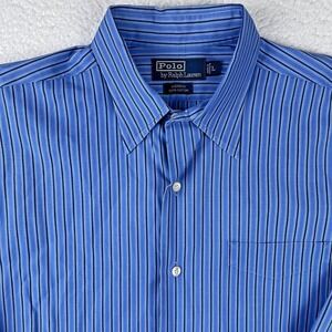 POLO RALPH LAUREN Button Up Shirt Mens Large Blue Striped Merrin Cotton Casual